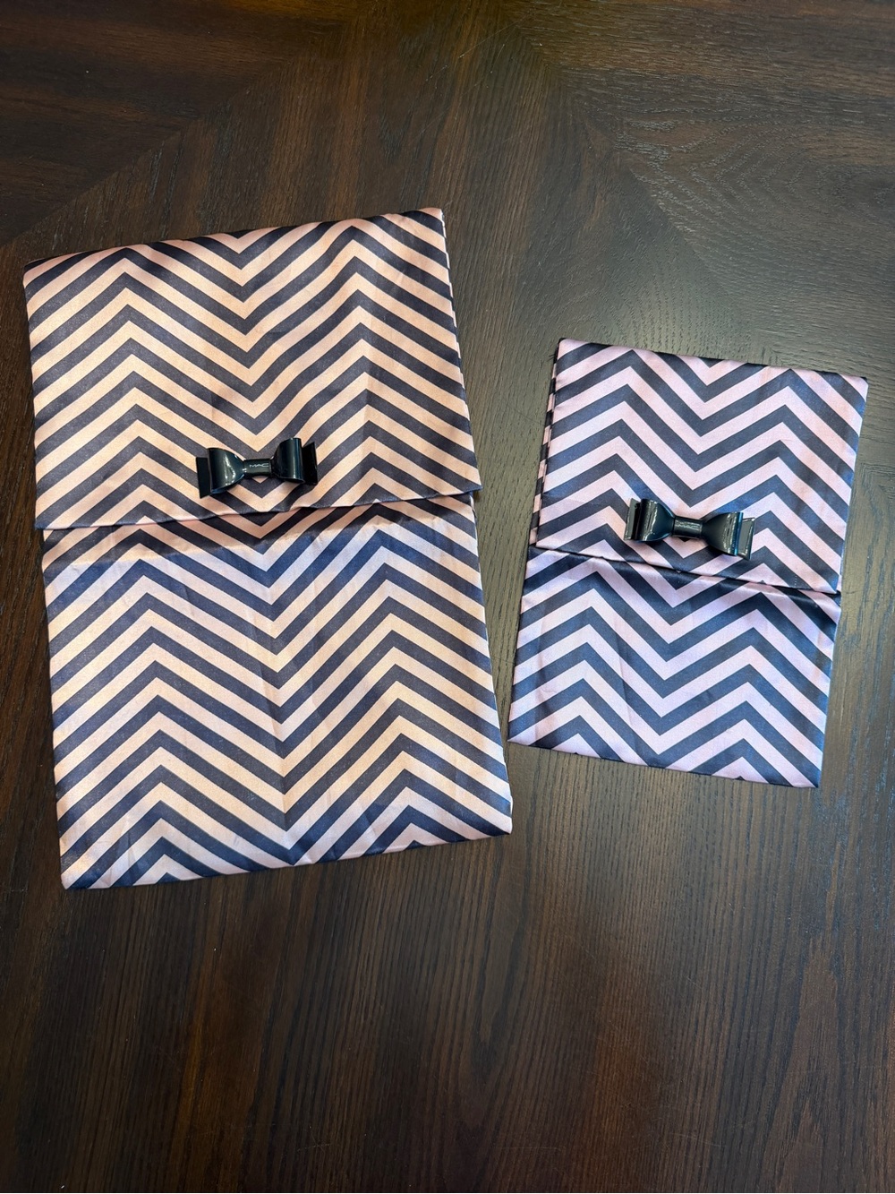 2 Piece MAC Chevron Makeup Bag Bundle Pink Black Cosmetic Travel Organizer Set